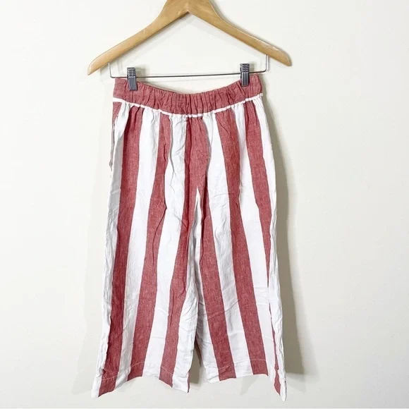 Madewell Linen Huston Pull-On Crop Pants in Bold Stripe Size Small - Picture 5 of 7